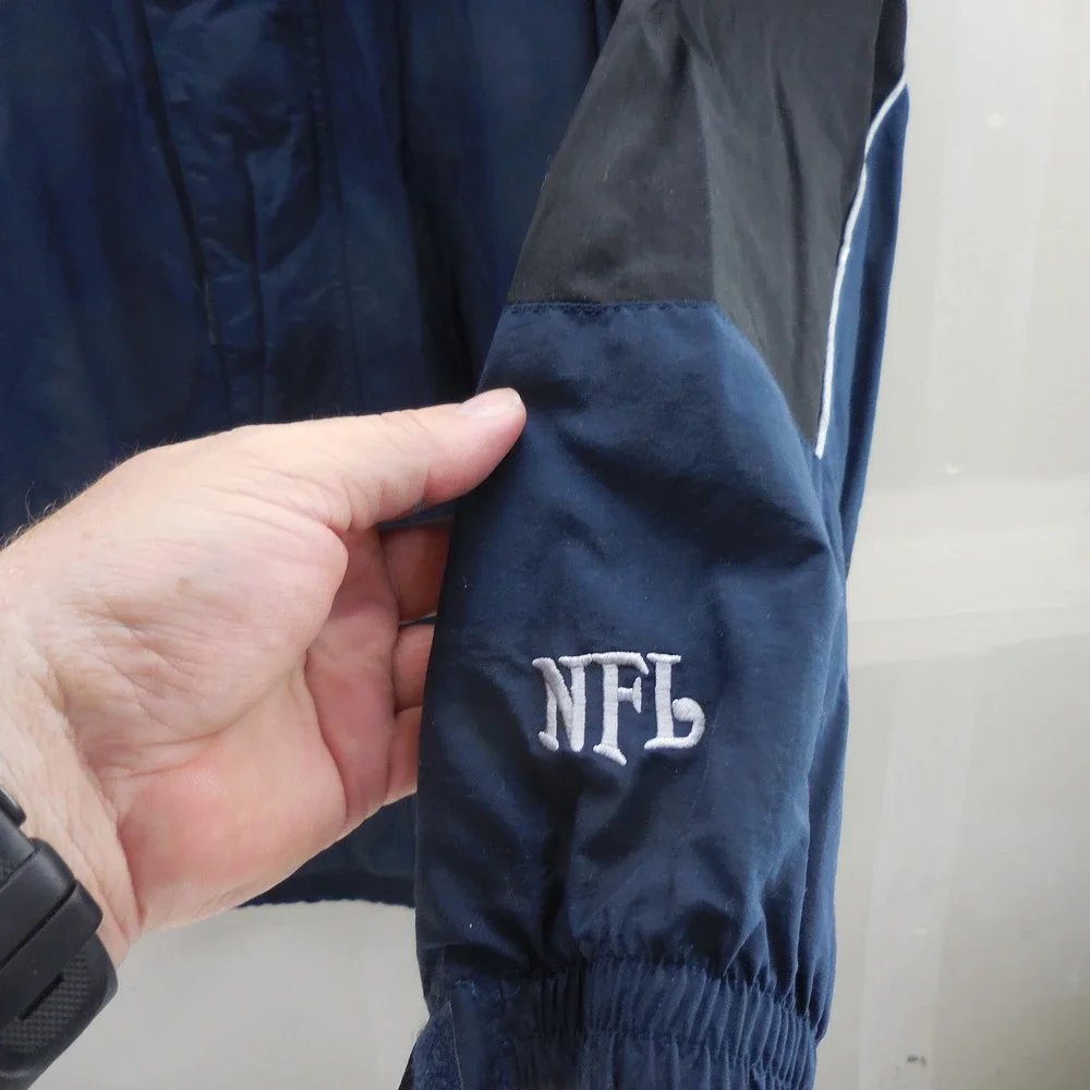 NFL Dallas Cowboys Jacket Men Large Navy Blue Black Hooded Windbreaker Star Logo